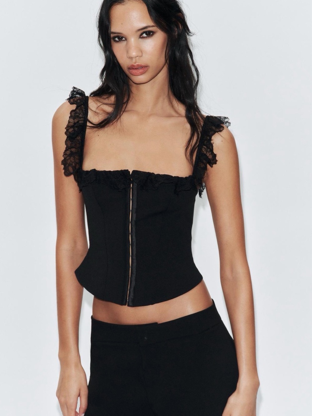 Zara Black Lace Trim Bustier Tank